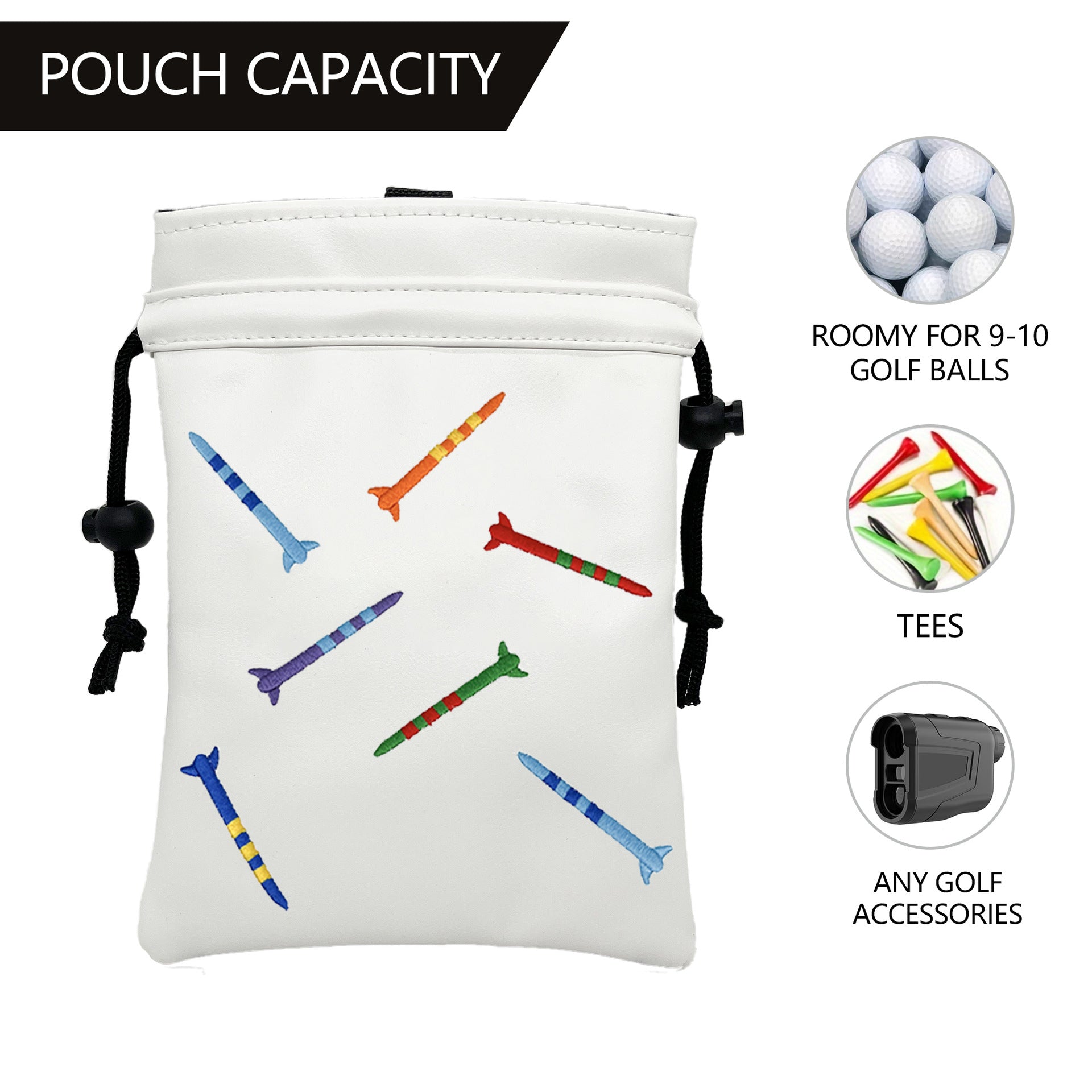 Colorful Tee golf Valuables Pouch,Golf Bag Pouch with Drawstrings Golf Tee Bag Leather