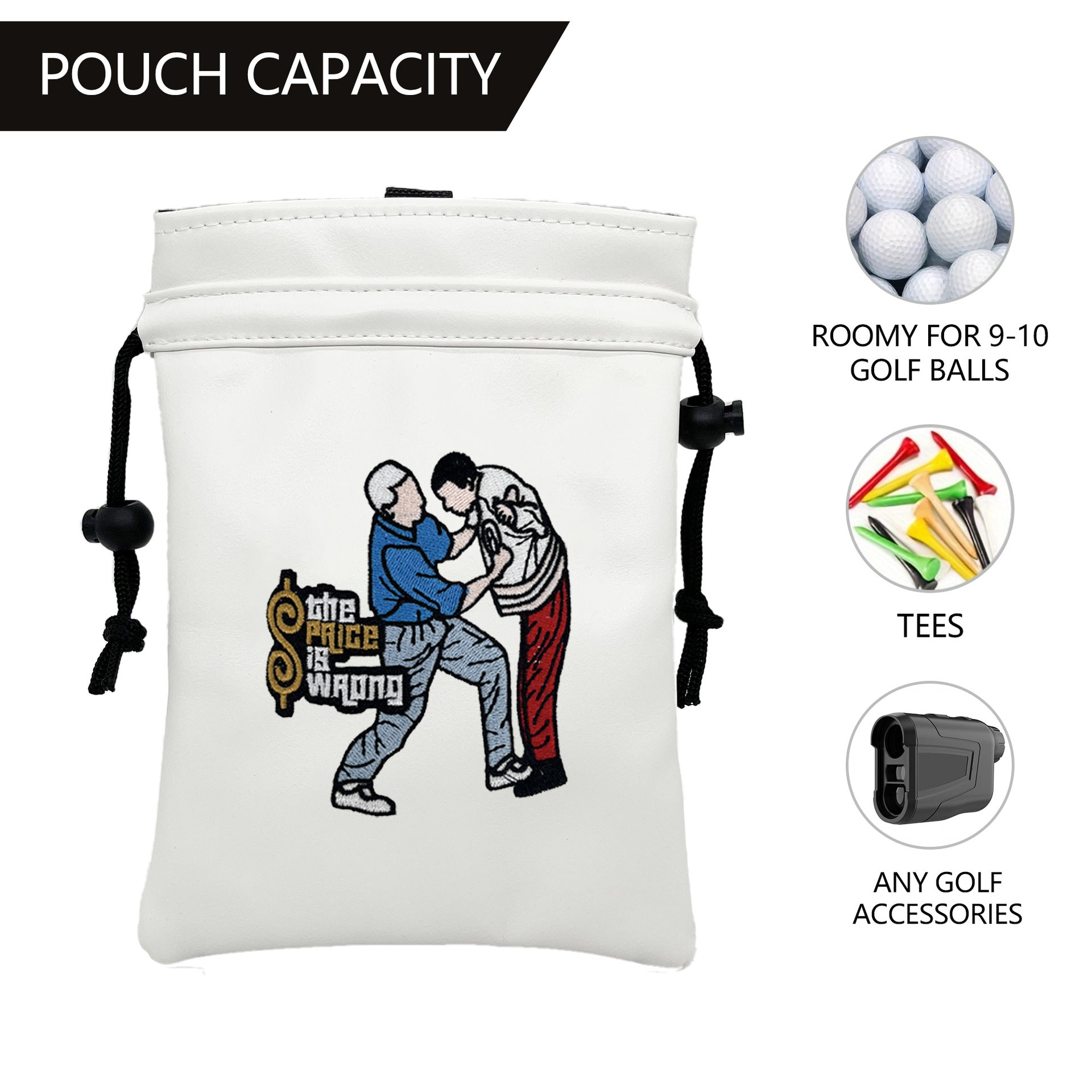 Funny Golf Valuables Bag with Drawstrings - Synthetic Leather Tee Pouch Gifts for Golfer