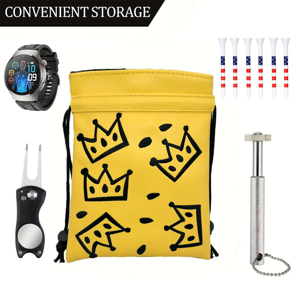 Crown Golf Valuables Pouch,Golf Pouch Bag with Drawstrings Tee Bag for Men Women