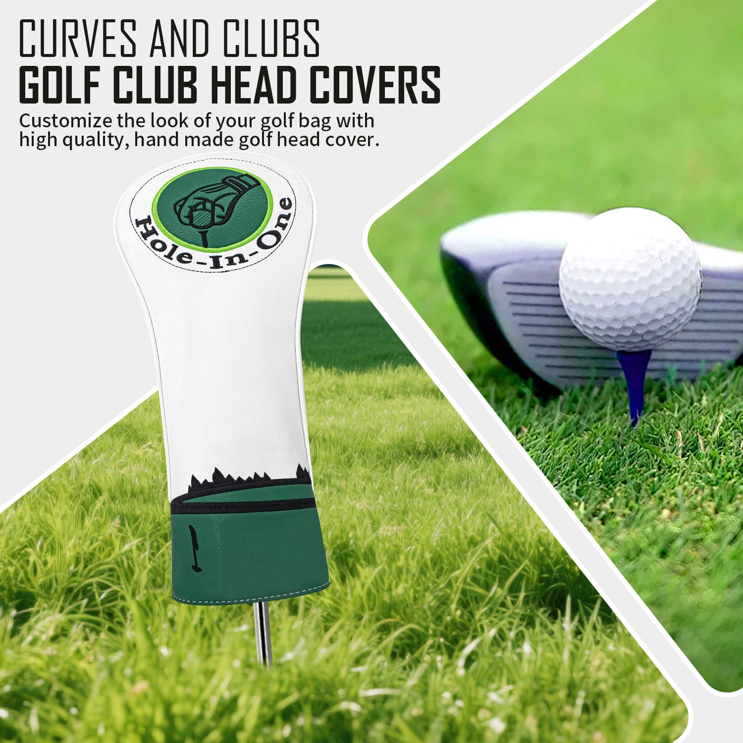Hole-in-one Logo Embroidered Golf Head Covers Pu Leather Golf Accessories