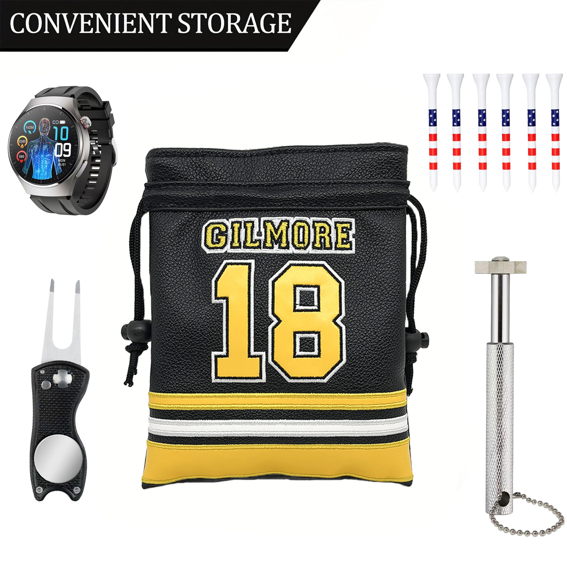 Golf Pouch tee Number 18 jersey embroidery Drawstring Bag