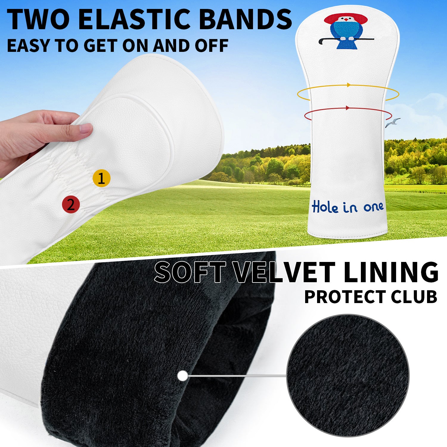 Birdie Headcover with "Hole in One" Embroidery