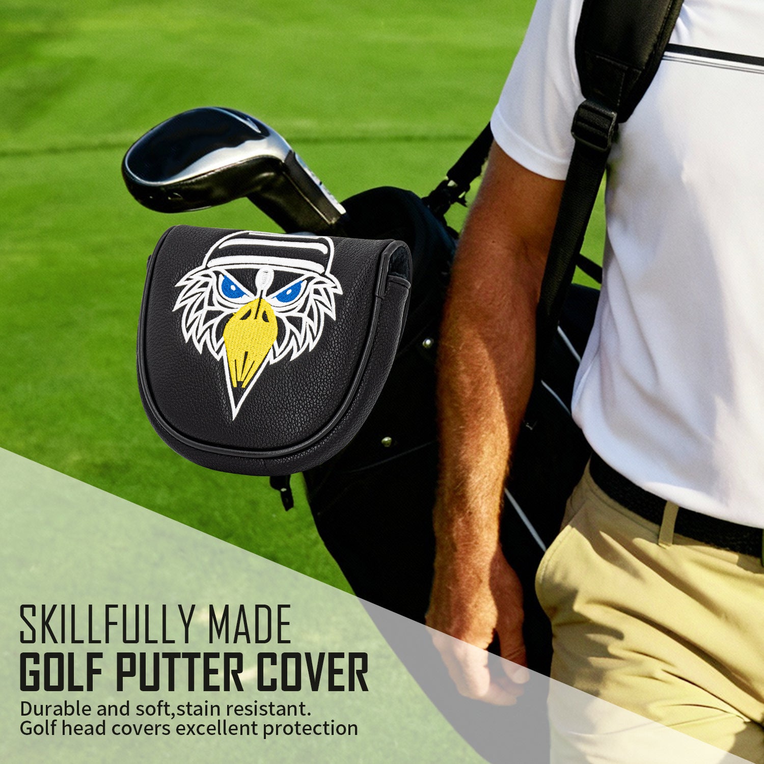 Embroidered eagle head custom putter covers