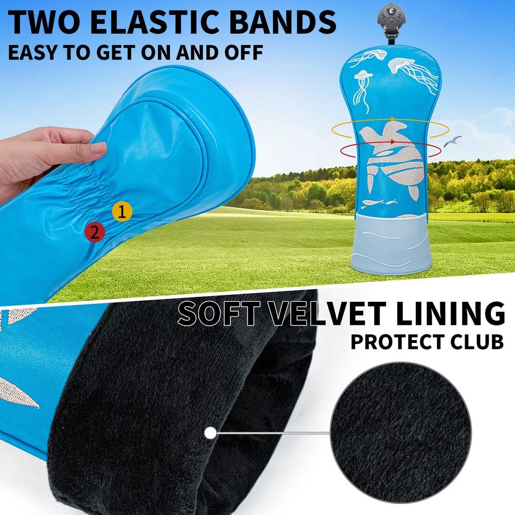 Awesome Golf Headcovers Blue Sea Turtle Embroidery Gift for Men Women