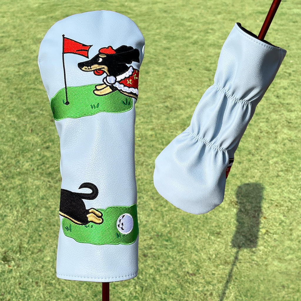 Funny Golf Head Covers Cute Puppy Golf Course Scene Embroidery