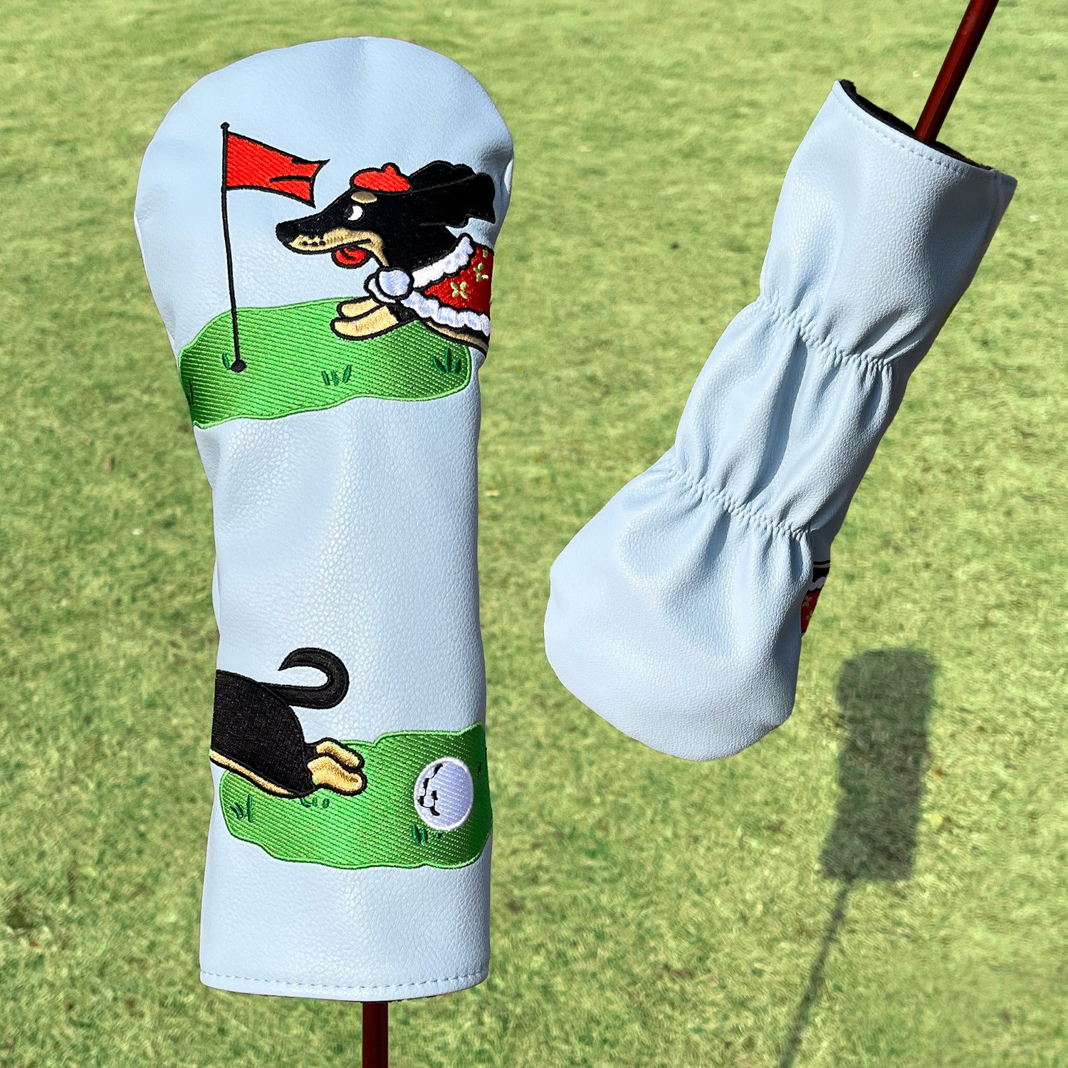 Funny Golf Head Covers Cute Puppy Golf Course Scene Embroidery