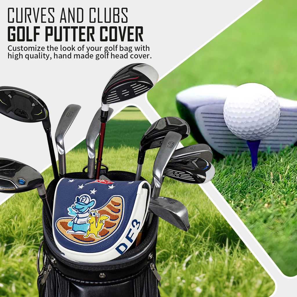 Square Putter Cover Cartoon Embroidery Pattern PU Leather Headcover