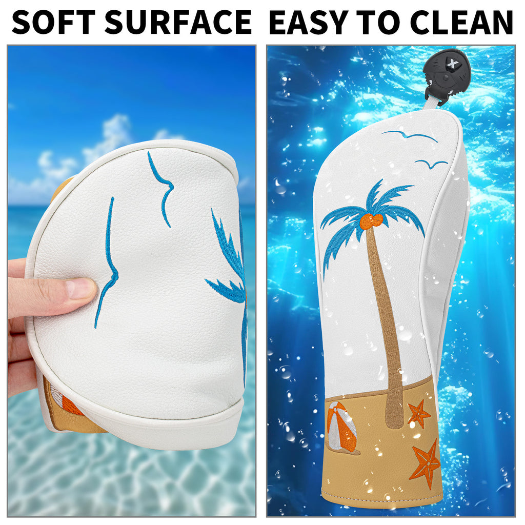 Beach Palm Tree Leather Golf Club Head Covers