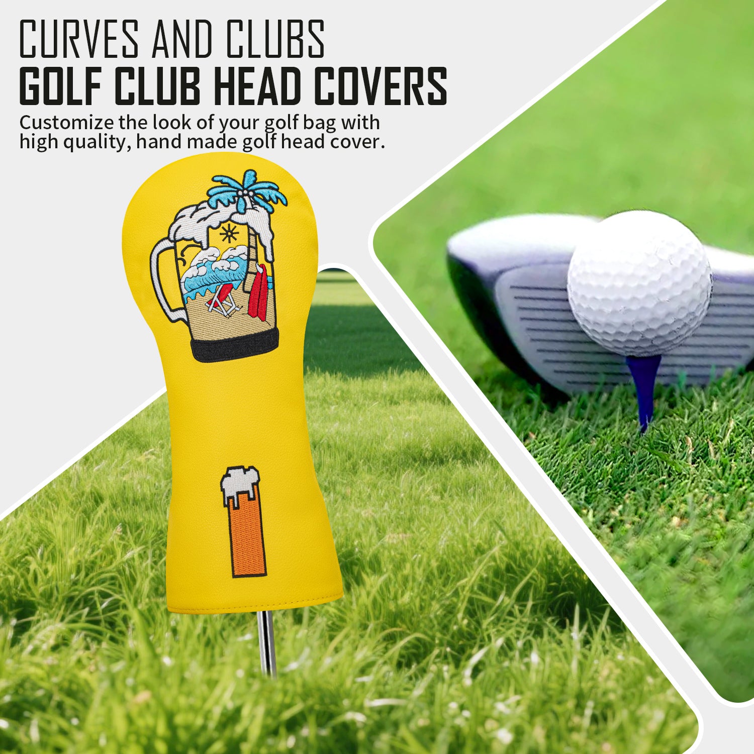 Beer & Coconut Embroidery Vacation-Style Golf Club Head Covers