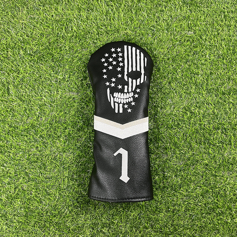 mytag Skull Skeleton Golf Head Covers Black Synthetic Leather Golf Headcovers Set Fits Driver Fairway Wood Hybrid/Utility Putter Iron Wedge Headcover