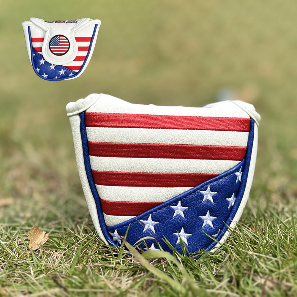 USA red and white striped embroidery leather putter cover