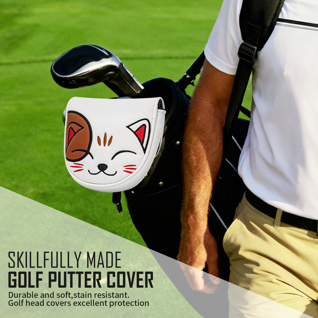 Golf Kitty Head Cover Golf Club White Leather Headcovers