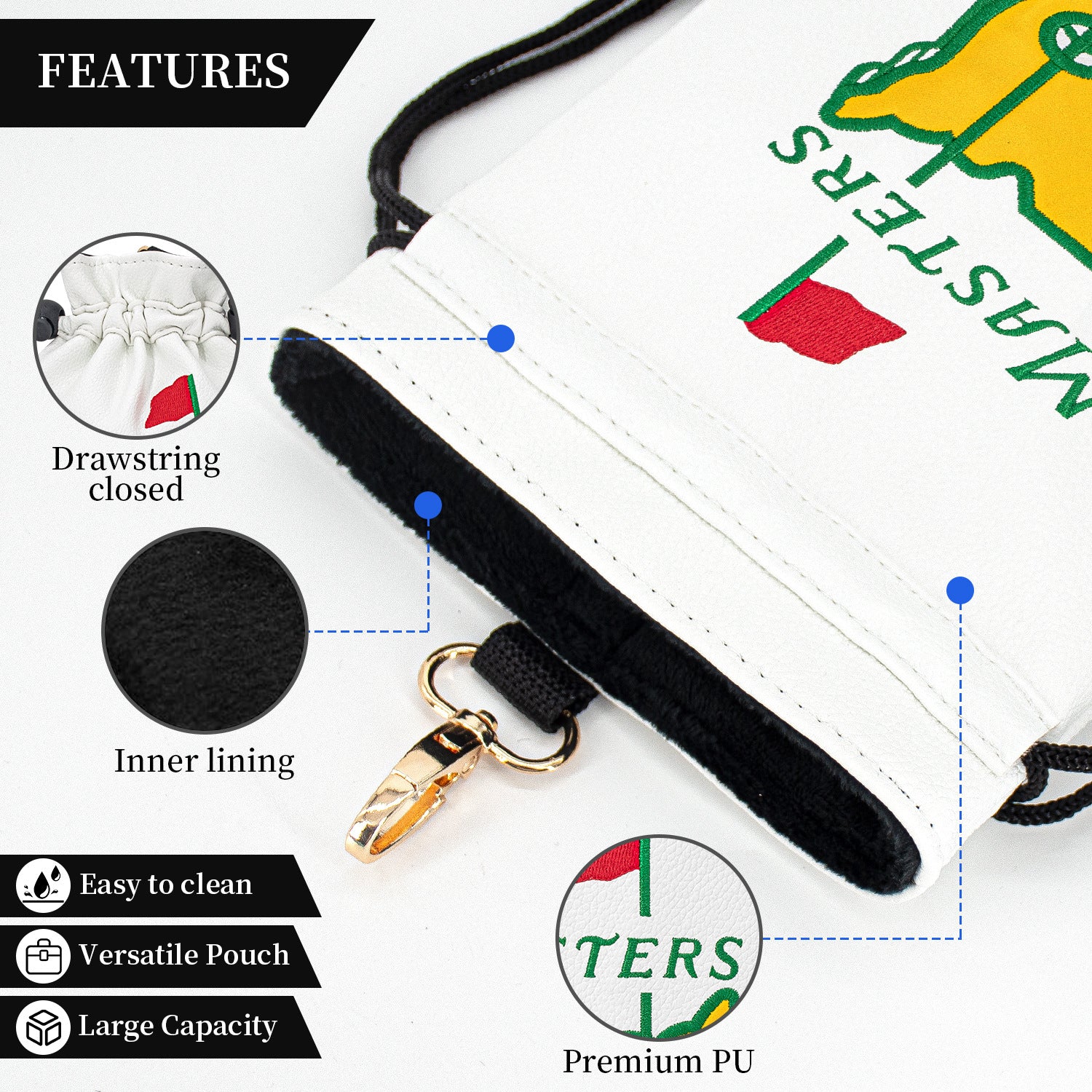 Golf Valuables Pouch Bag Green map embroidery Drawstring Bag