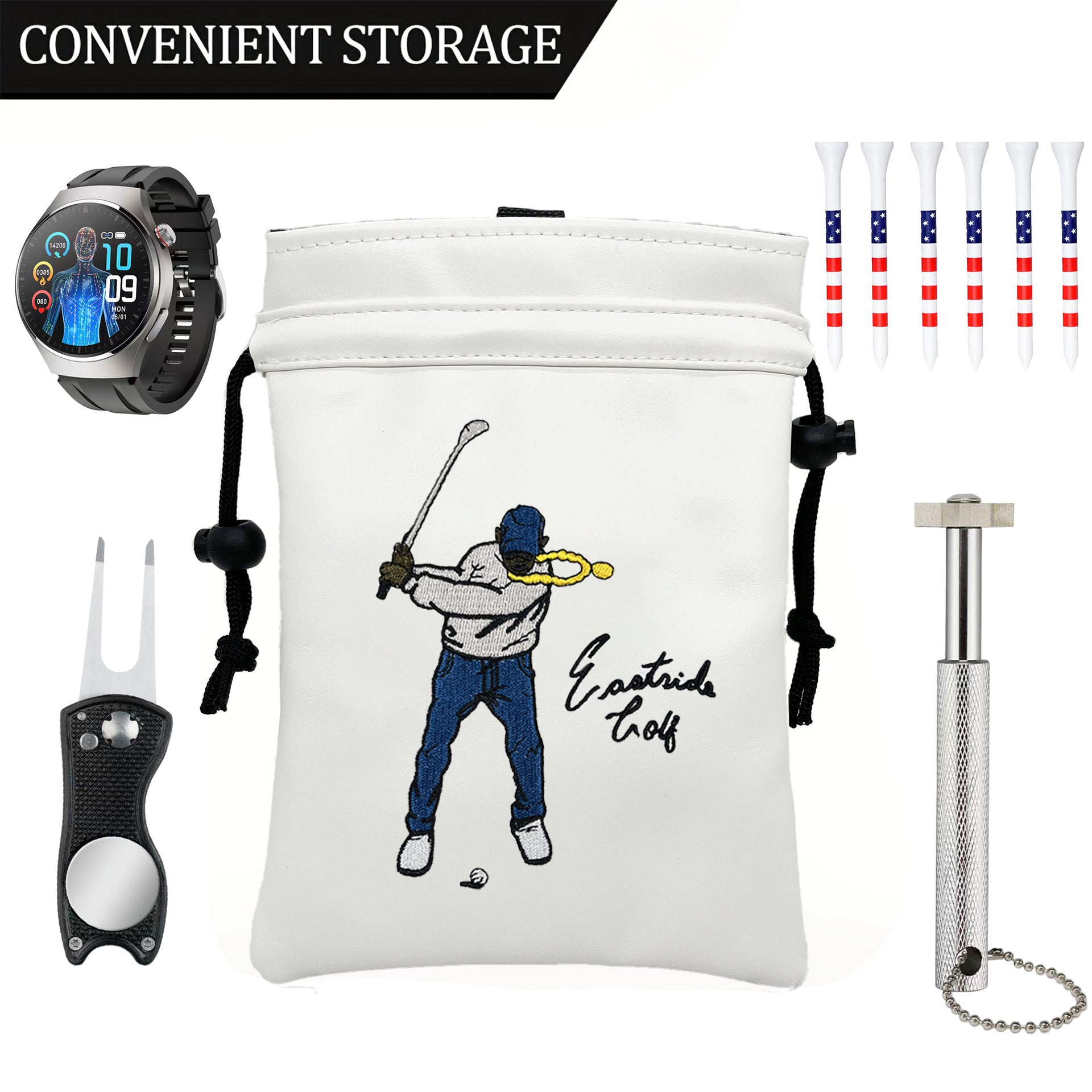 Funny Golf Valuables Bag with Drawstrings - Synthetic Leather Tee Pouch for Men