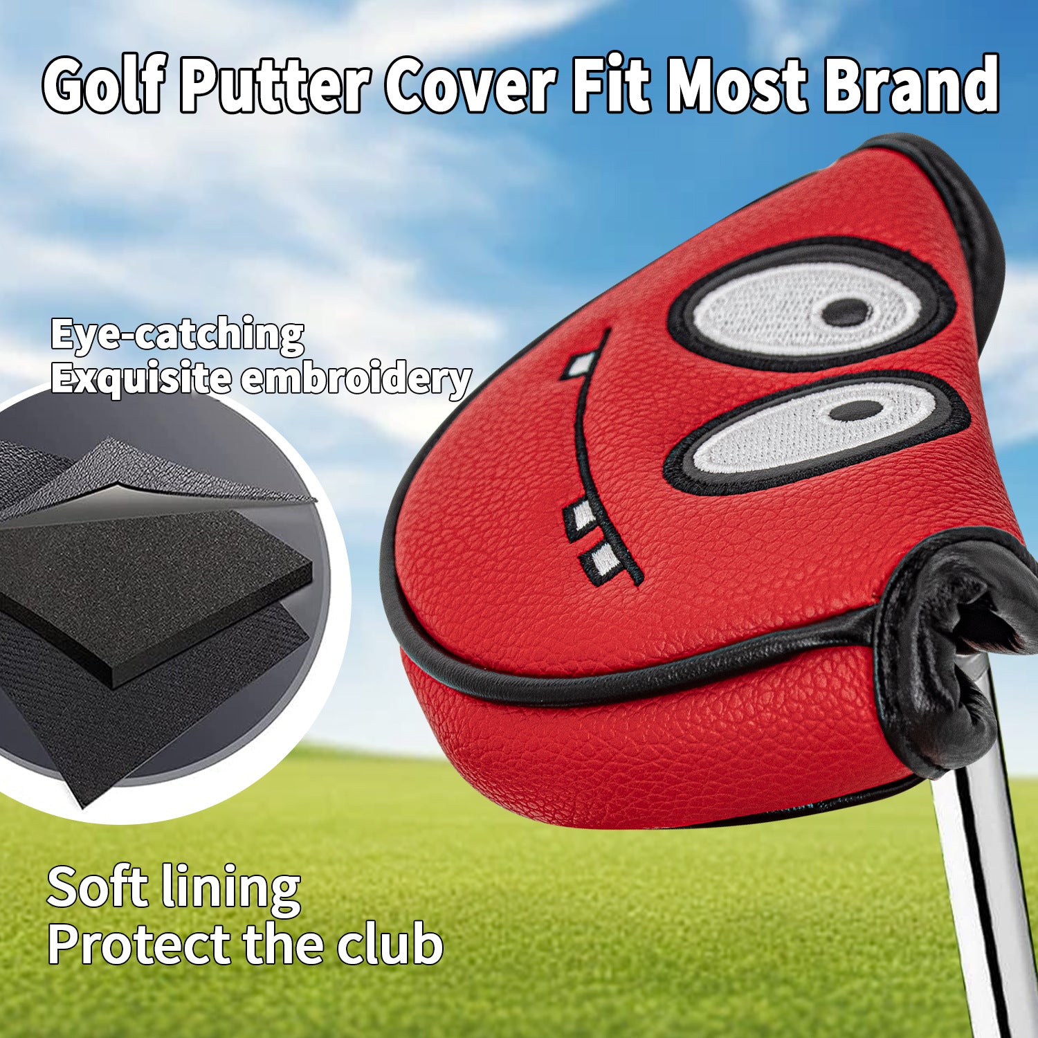 Funny Little Monster Leather Mallet Putter Covers Golf Head Covers