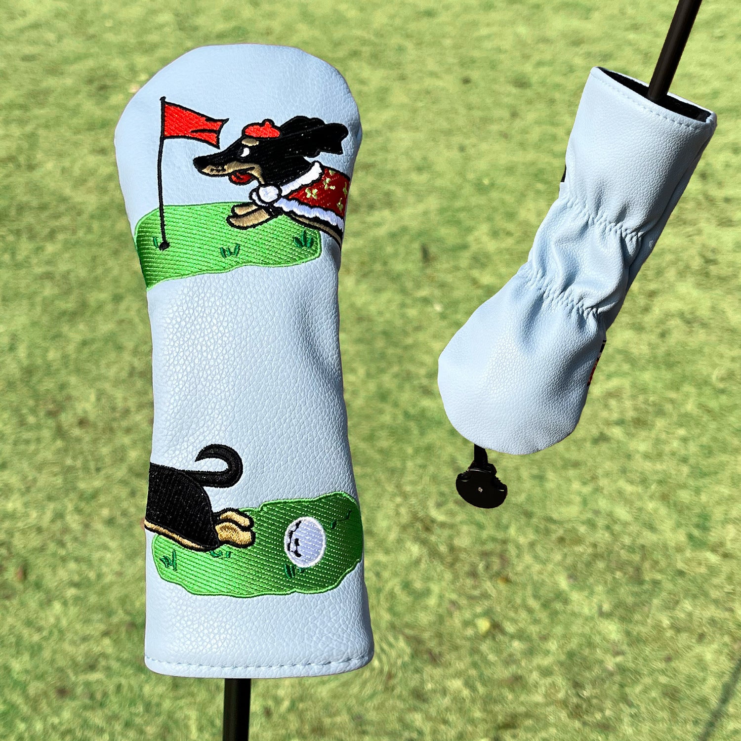 Funny Golf Head Covers Cute Puppy Golf Course Scene Embroidery