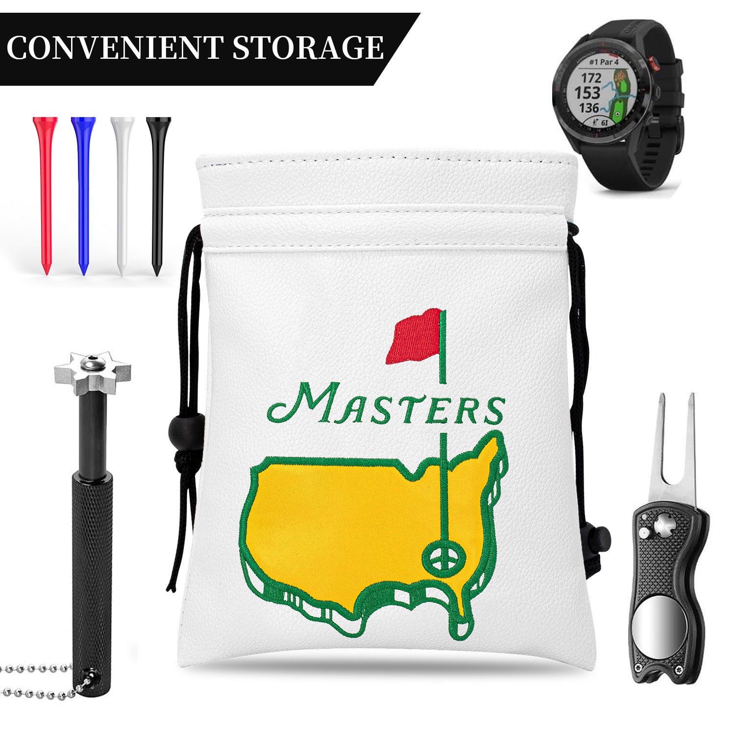 Golf Valuables Pouch Bag Green map embroidery Drawstring Bag