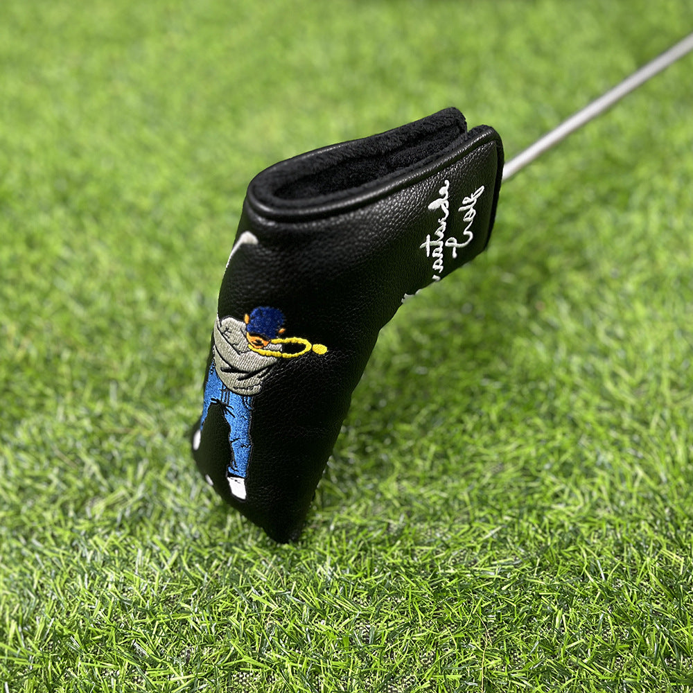 Cartoon swinging golfer embroidery funny blade putter cover