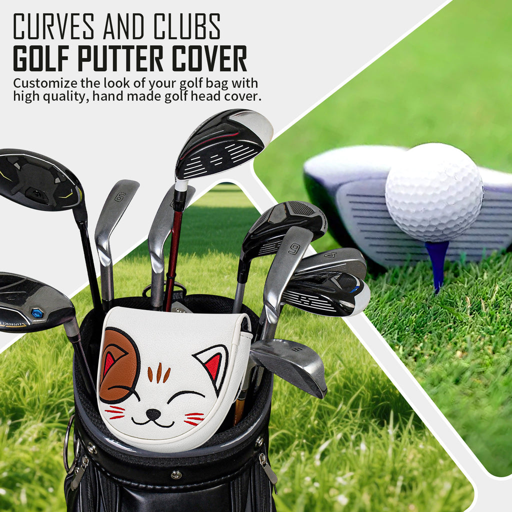 Golf Kitty Head Cover Golf Club White Leather Headcovers