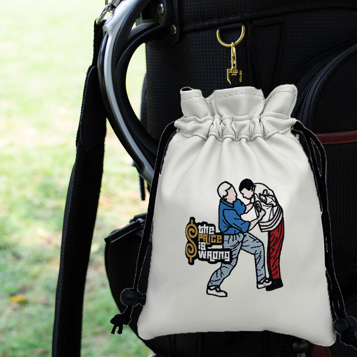 Funny Golf Valuables Bag with Drawstrings - Synthetic Leather Tee Pouch Gifts for Golfer