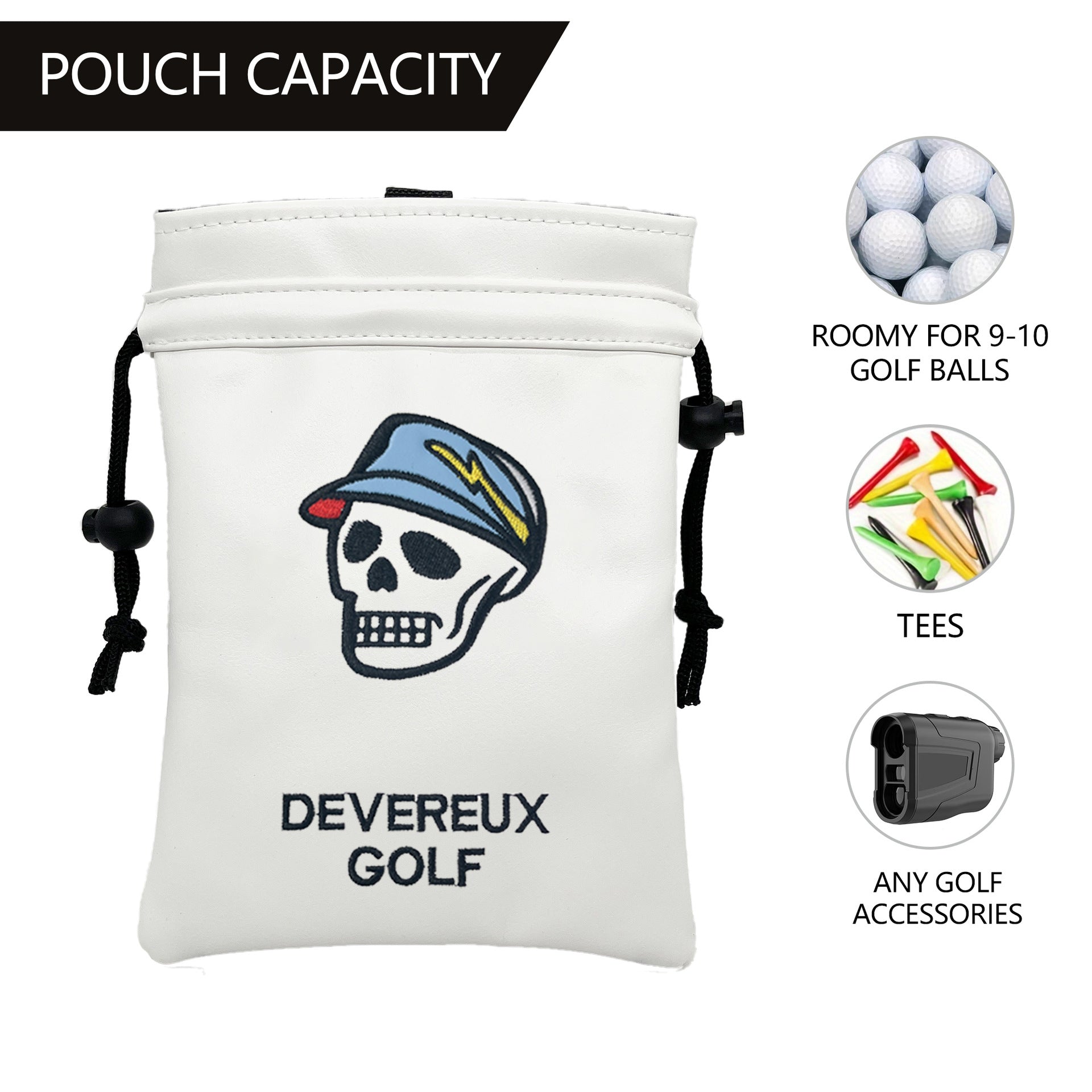 Golf Valuables Pouch skull with Drawstrings Leather Golf Tee Pouch