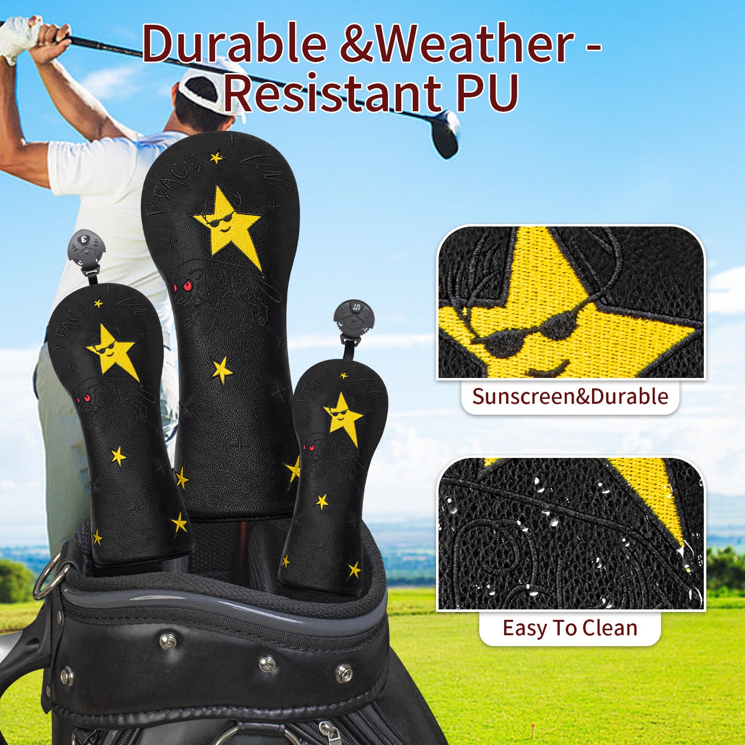 Five-Pointed Star Embroidery Golf Club Covers