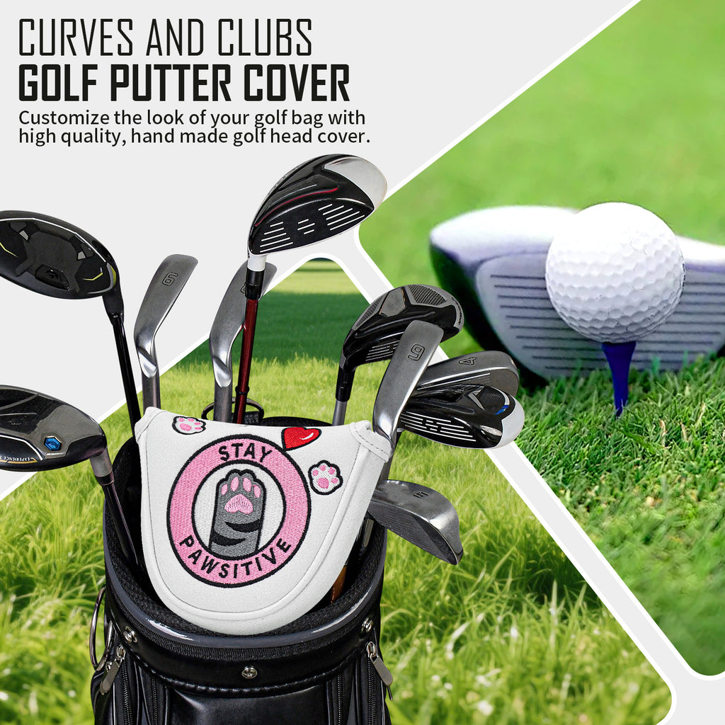 Putter Cover Magnetic Square Mallet Putter Head Cover Elegant  cute cat paw embroidery