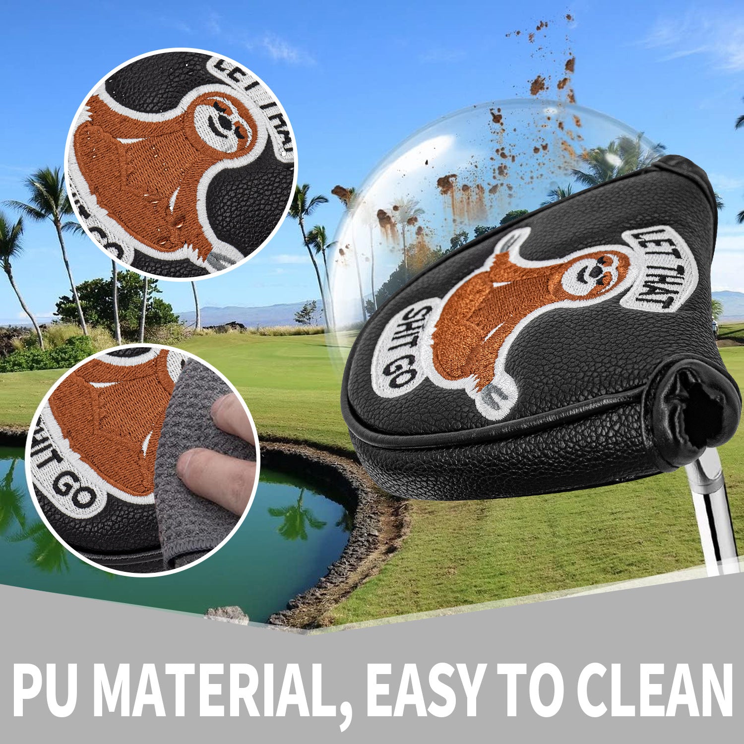 Golf Half Mallet Putter Cover Cartoon Embroidered Sloth  Magnetic Golf Head Covers
