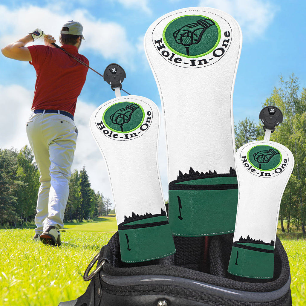 Hole-in-one Logo Embroidered Golf Head Covers Pu Leather Golf Accessories