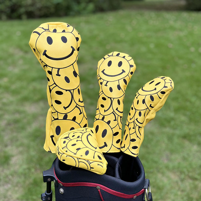Funny Happy Smile Emoji Driver Headcovers - Smiley Face Club Covers for Golf Clubs, with Rubber Magnet for Secure Positioning and Quick Access, Magnetic Golf Accessories, Fits Most Golf Clubs