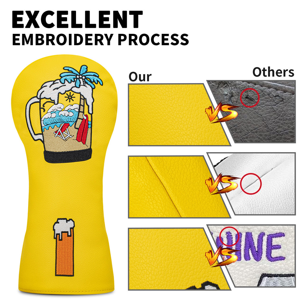 Beer & Coconut Embroidery Vacation-Style Golf Club Head Covers