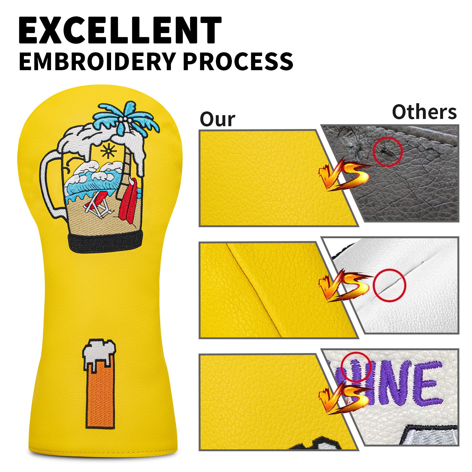Beer & Coconut Embroidery Vacation-Style Golf Club Head Covers