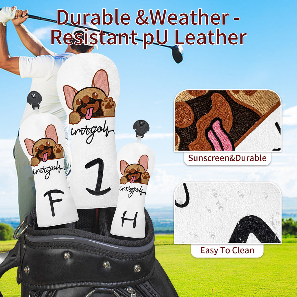 Cartoon Embroidered Dog Golf Wood Club Head Covers