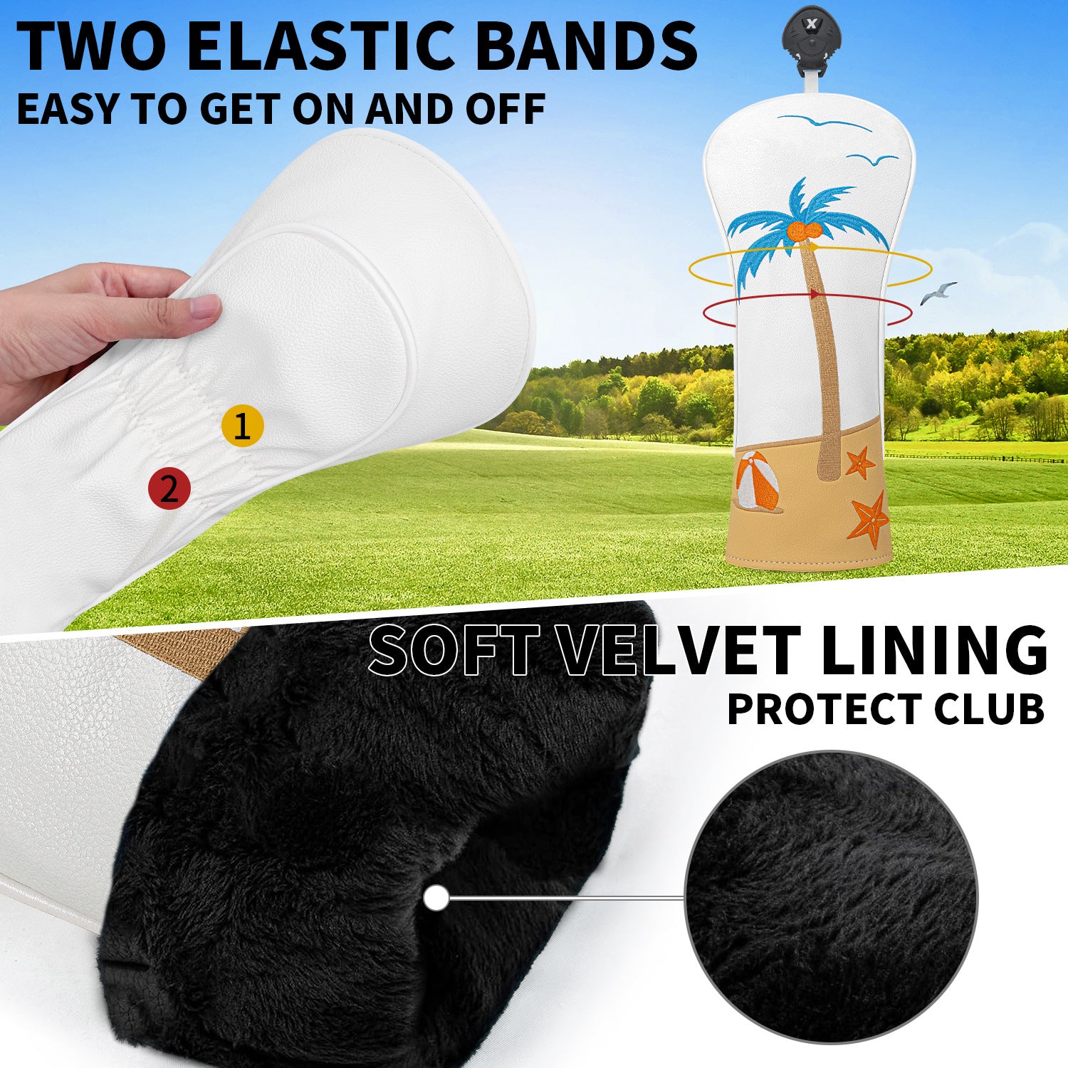 Beach Palm Tree Leather Golf Club Head Covers