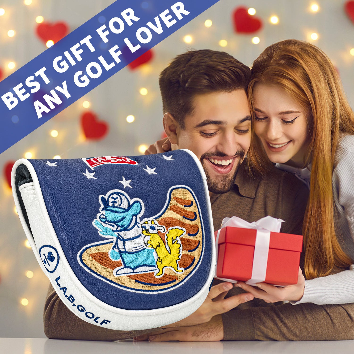 Square Putter Cover Cartoon Embroidery Pattern PU Leather Headcover