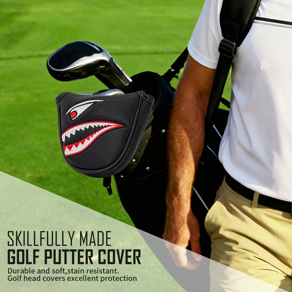 Shark Golf Club Mallet Putter Head Cover Leather Golf Clubs Headcovers