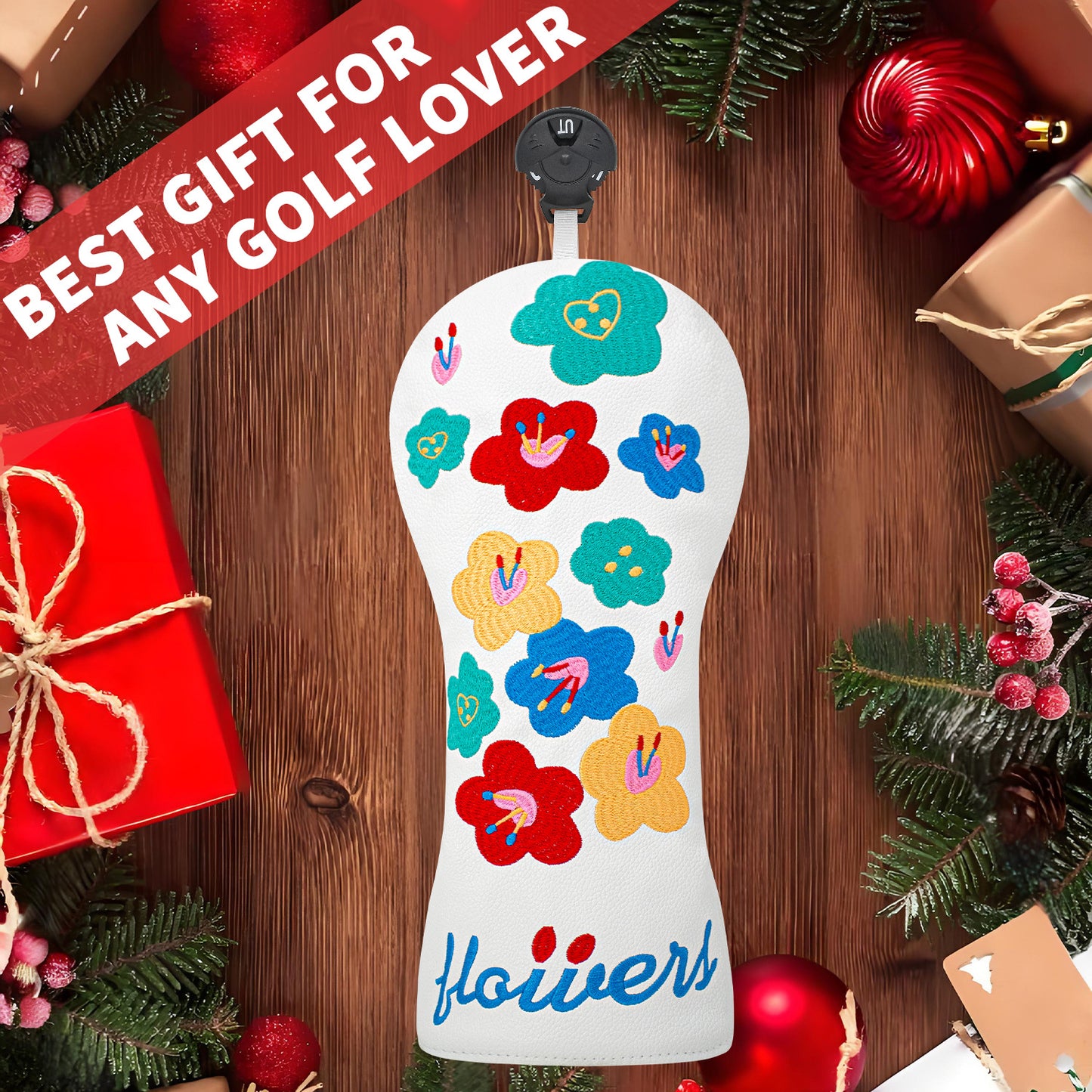 Floral embroidery Golf Club Covers Driver Headcovers Fairway 3 Wood Headcover Hybrid Cover Faux Leather Rescue Headcovers Golf Head Covers for Most Brand