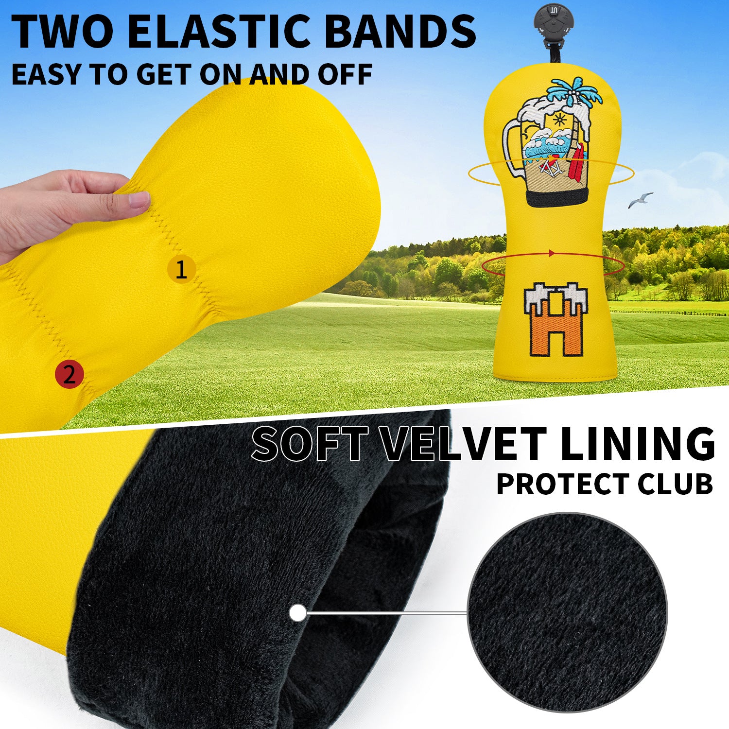 Beer & Coconut Embroidery Vacation-Style Golf Club Head Covers