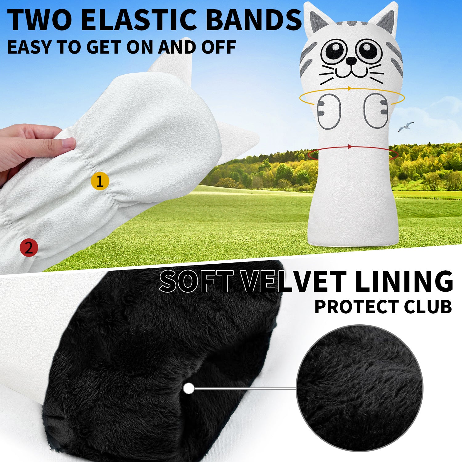 Cute Cartoon Cat Golf Club Head Covers  for Men Women
