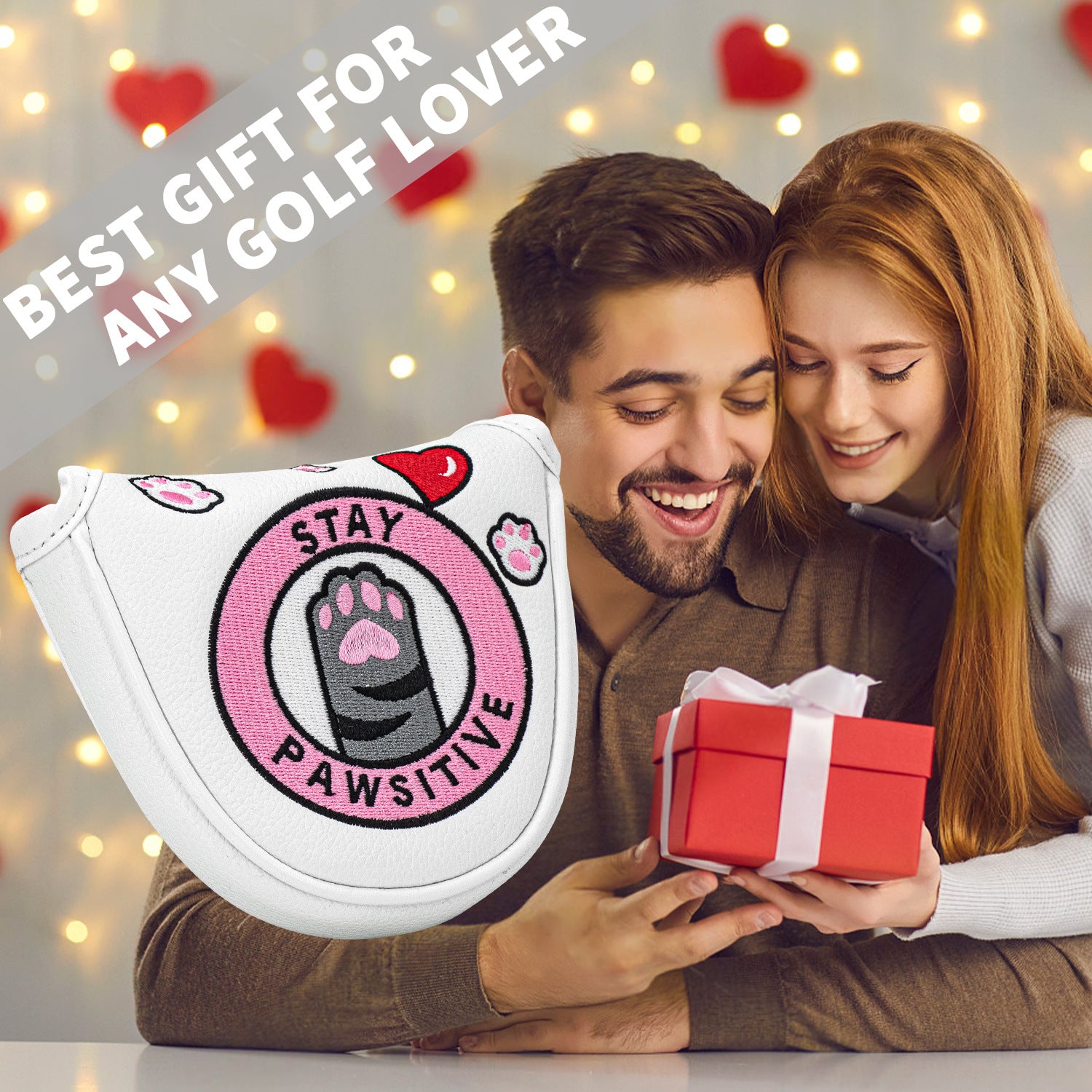 Putter Cover Magnetic Square Mallet Putter Head Cover Elegant  cute cat paw embroidery