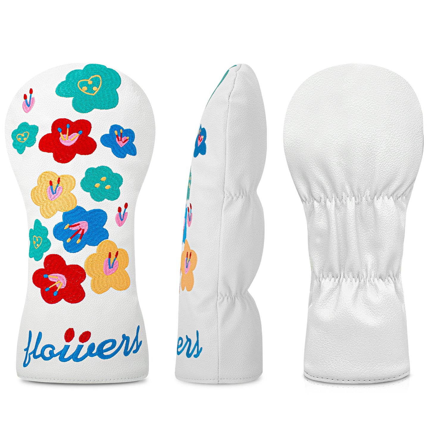 Floral embroidery Golf Club Covers Driver Headcovers Fairway 3 Wood Headcover Hybrid Cover Faux Leather Rescue Headcovers Golf Head Covers for Most Brand