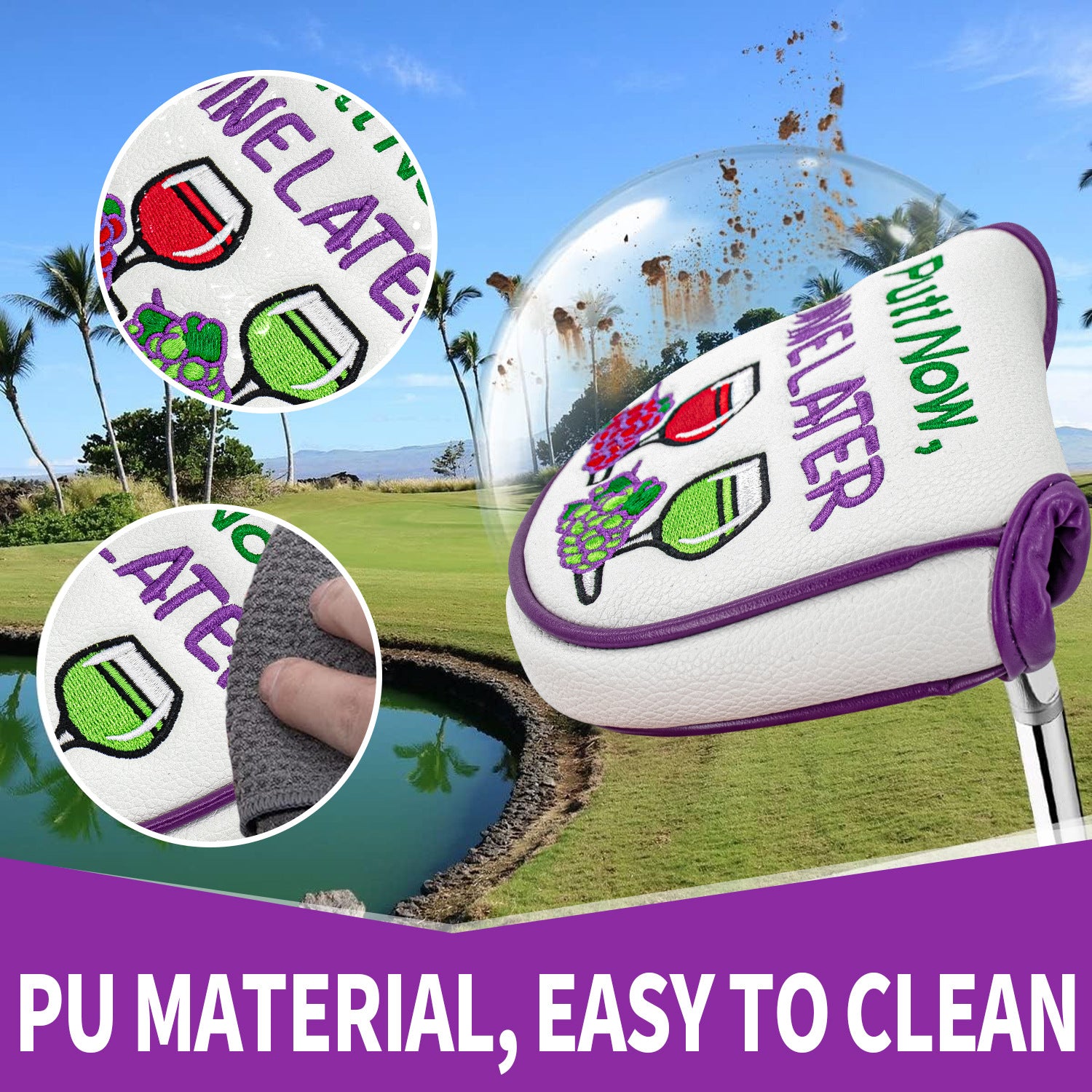 Fruit embroidery Golf Mallet Putter Cover Square Mallet Putter Cover with Strong Magnetic Closure