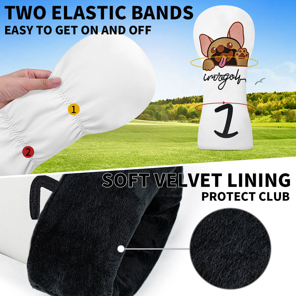 Cartoon Embroidered Dog Golf Wood Club Head Covers