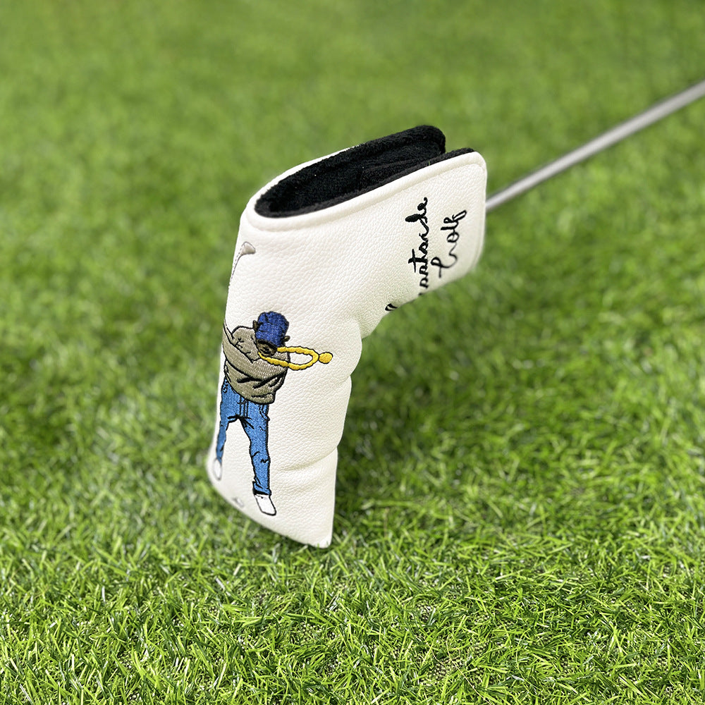 Cartoon swinging golfer embroidery funny blade putter cover