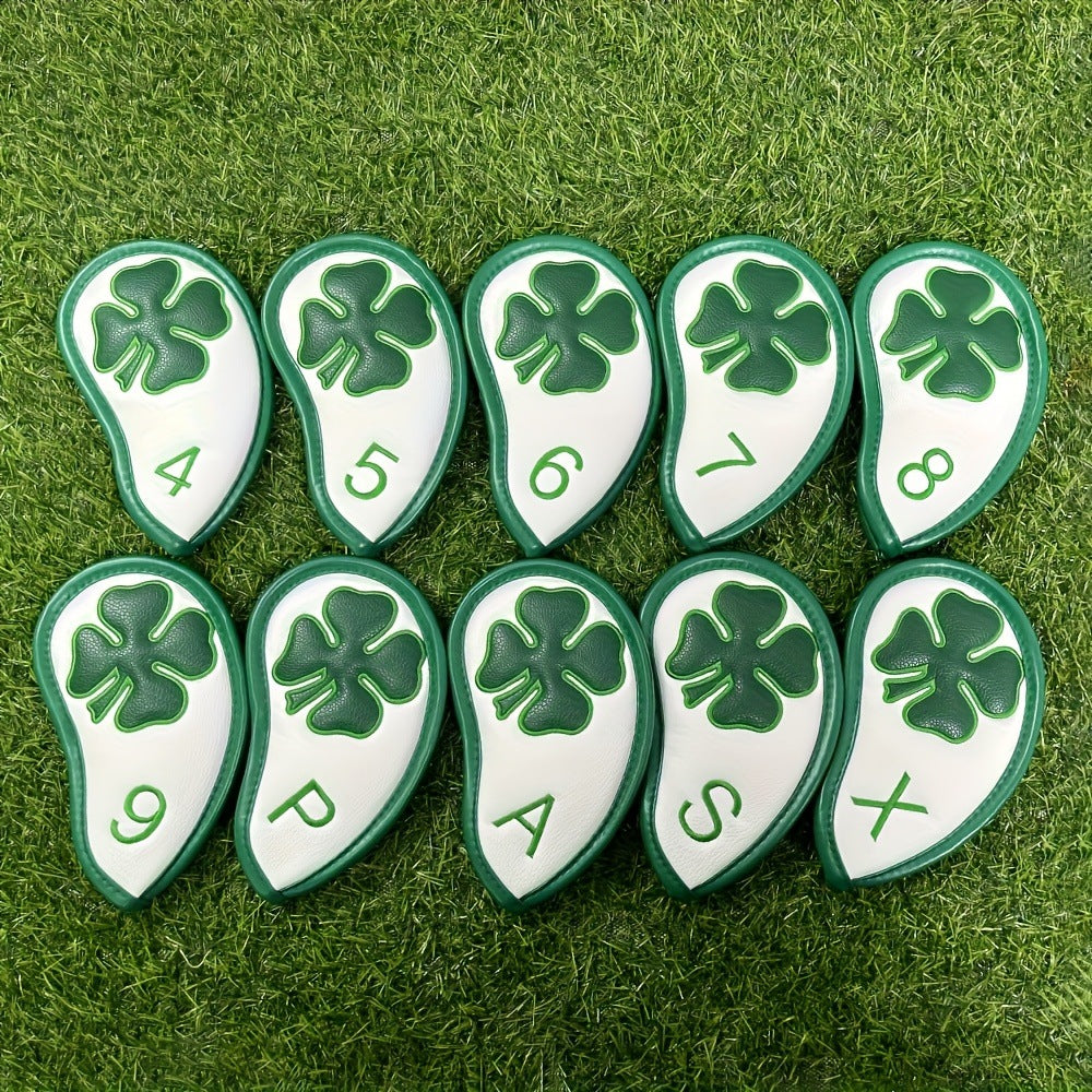 Golf Iron Covers for Golf Clubs 10pcs Golf Iron Headcovers Lucky Clover Golf Club Head Covers for Iron with Magic Tape Fit All Brands