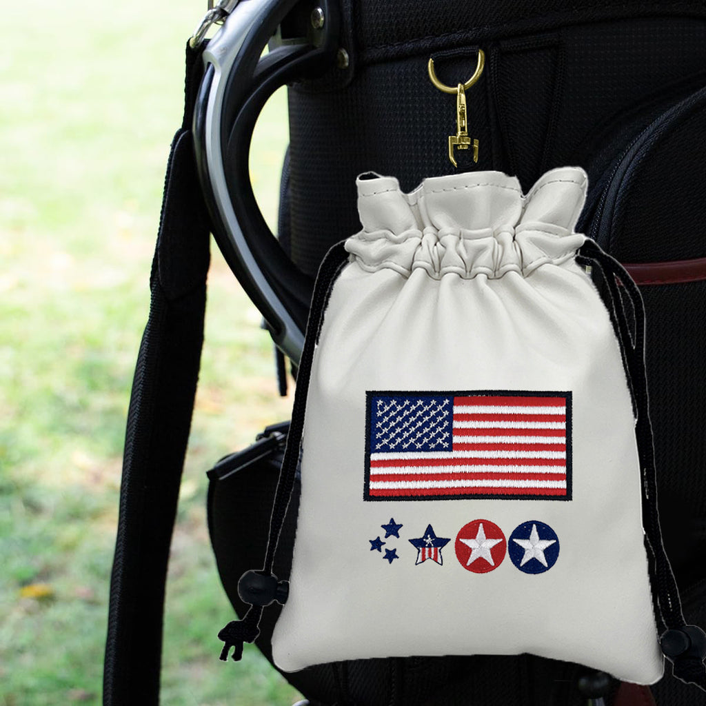 Golf Valuables Pouch USA skull embroidery Drawstring Bag
