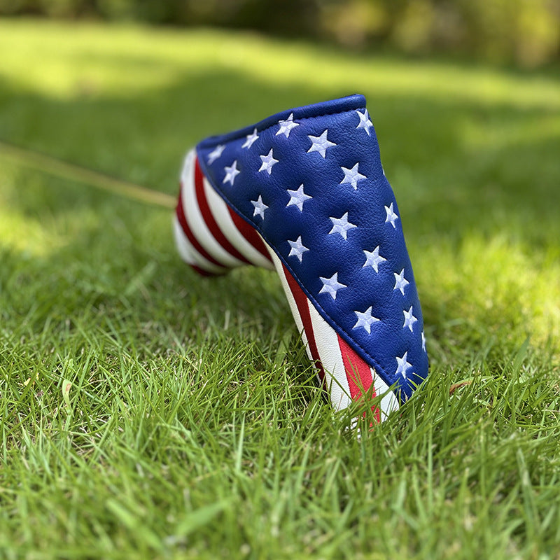 USA red and white striped embroidery leather putter cover