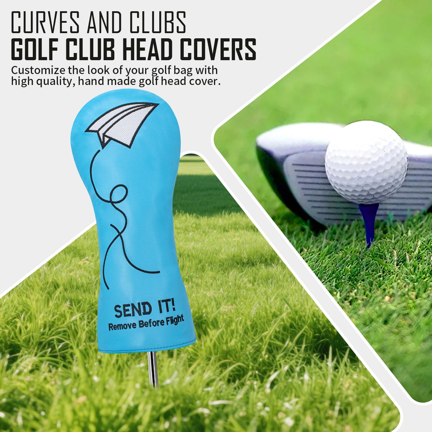 Golf Driver Headcover with Airplane Design Golf Club Covers,4pcs or 1pc Golf Headcovers for Woods and Driver Fairway Hybrids Women Men - Premium PU Leather