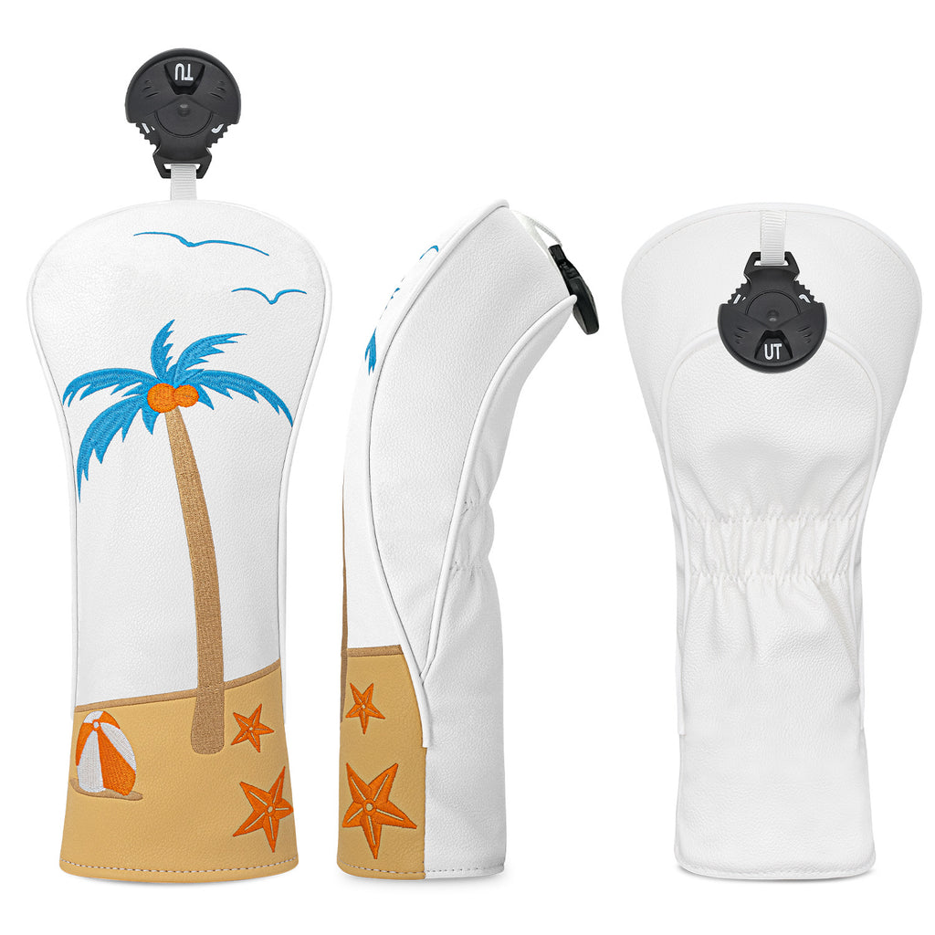 Beach Palm Tree Leather Golf Club Head Covers