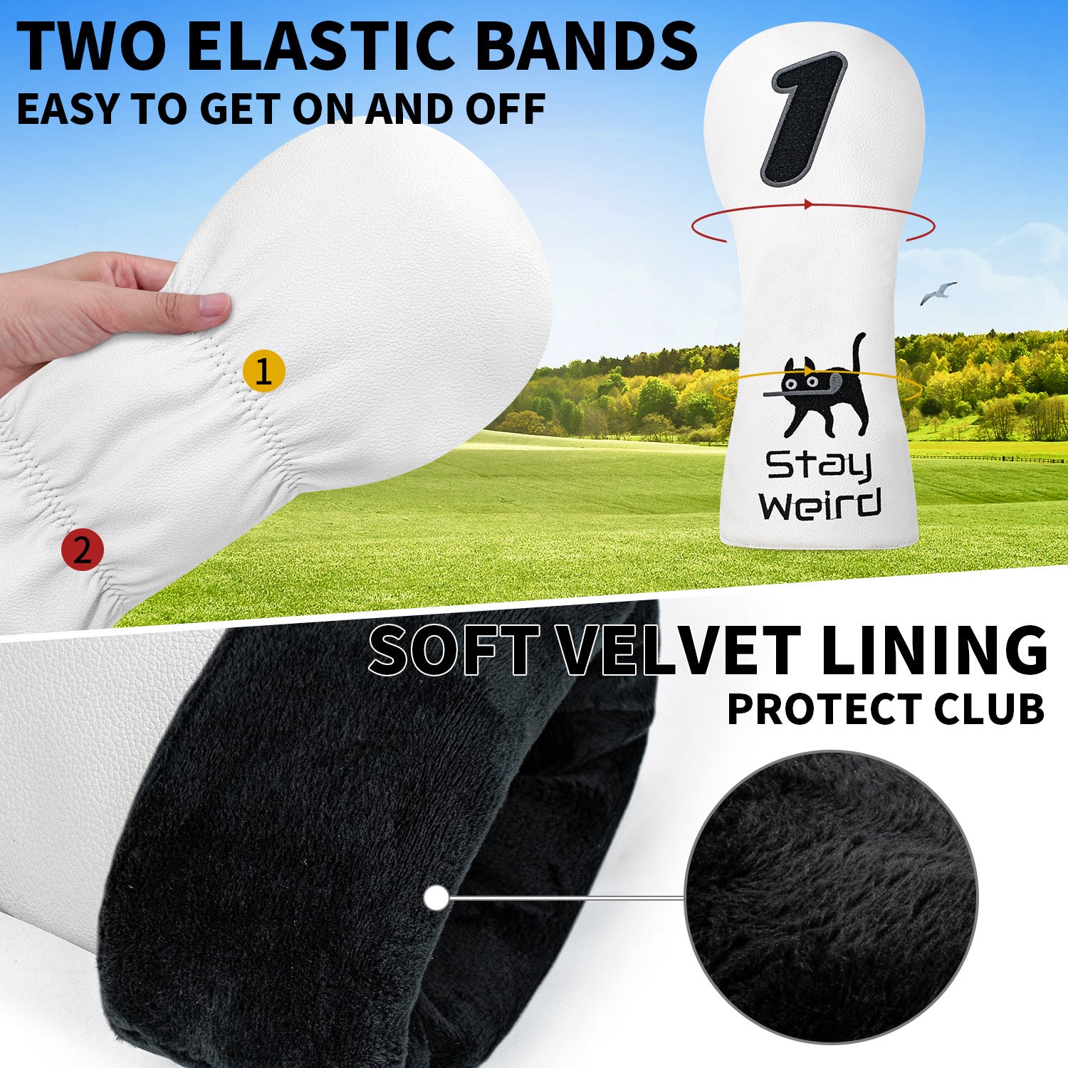 Fun Cat Golf Head Covers Premium PU Leather